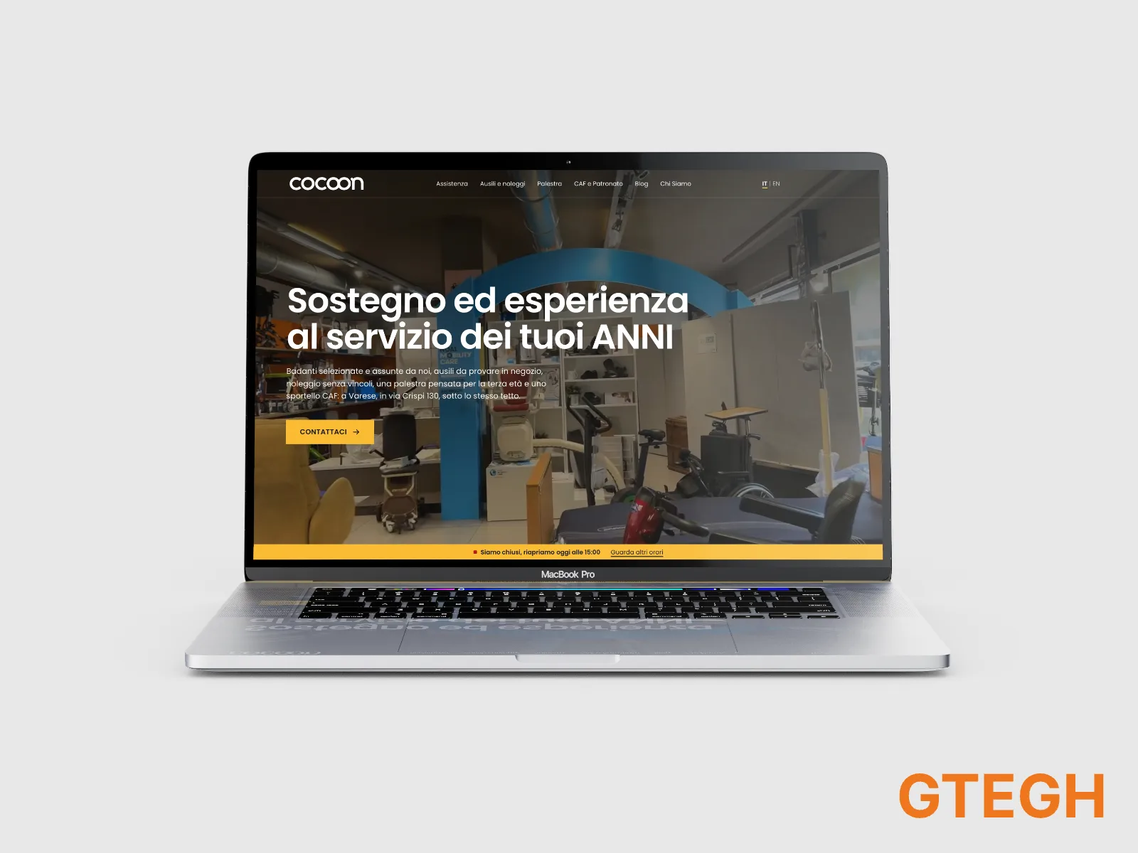 Cocoon macbook frontale – Render progetto Cocoon